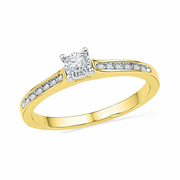 10kt Yellow Gold Round Diamond Solitaire Bridal Wedding Engagement Ring 1/10 Cttw