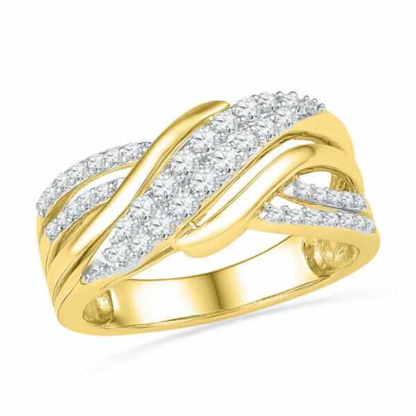 10kt Yellow Gold Womens Round Diamond Crossover Band Ring 1/2 Cttw