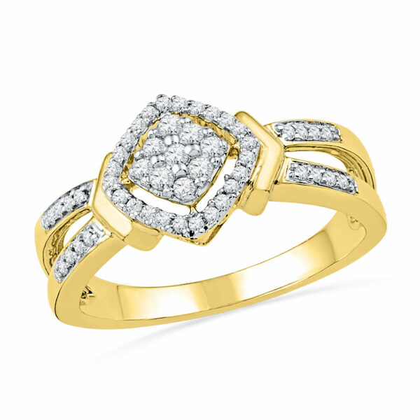 10kt Yellow Gold Womens Round Diamond Square Cluster Ring 1/4 Cttw