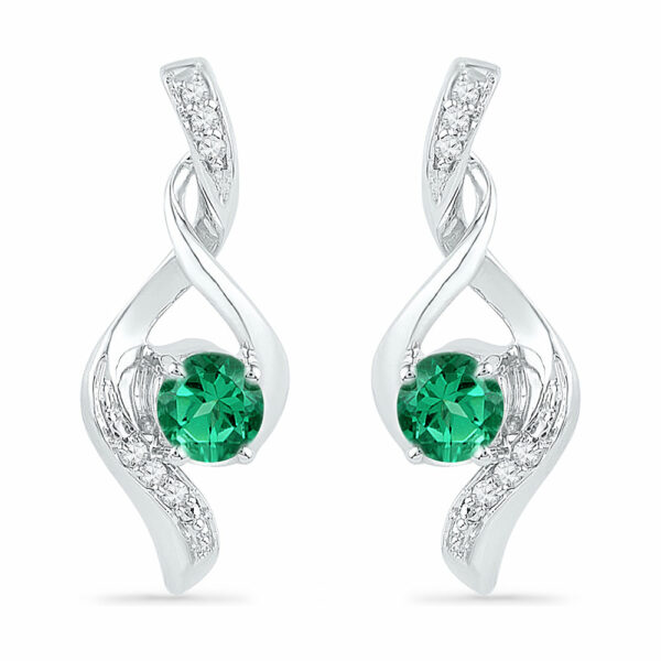 10kt White Gold Womens Round Lab-Created Emerald Fashion Earrings 1/3 Cttw