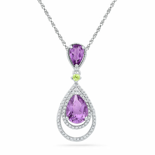 10kt White Gold Womens Pear Lab-Created Amethyst Fashion Pendant 1-1/2 Cttw