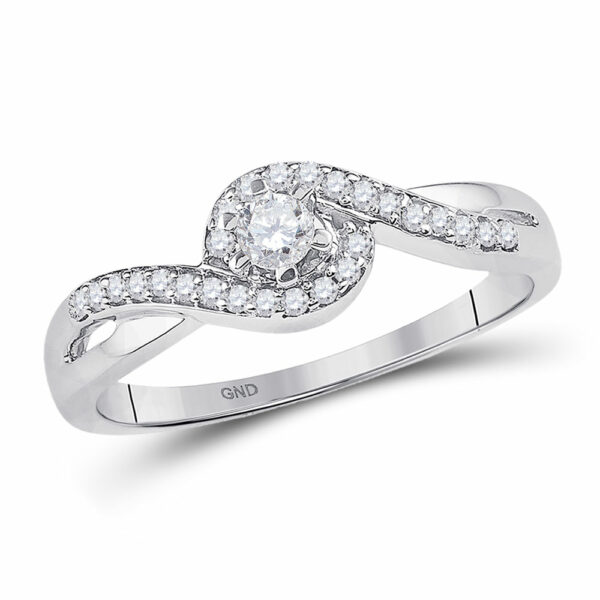 10kt White Gold Womens Round Diamond Solitaire Swirl Promise Ring 1/5 Cttw