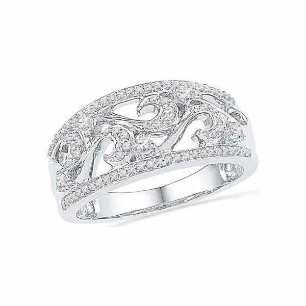 10kt White Gold Womens Round Diamond Filigree Band Ring 1/3 Cttw