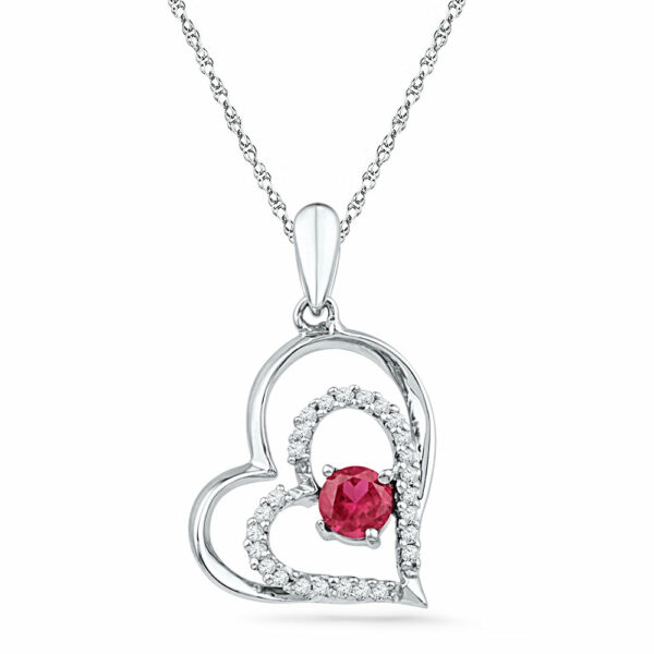 10kt White Gold Womens Round Lab-Created Ruby Heart Pendant 1/2 Cttw