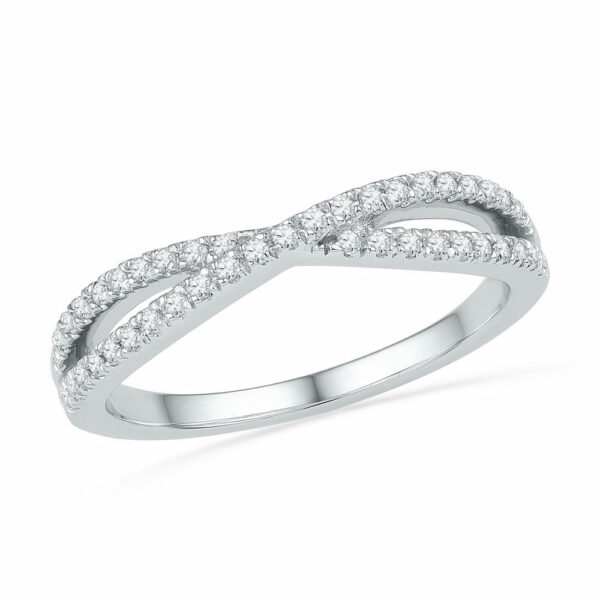 10kt White Gold Womens Round Diamond Crossover Band Ring 1/4 Cttw