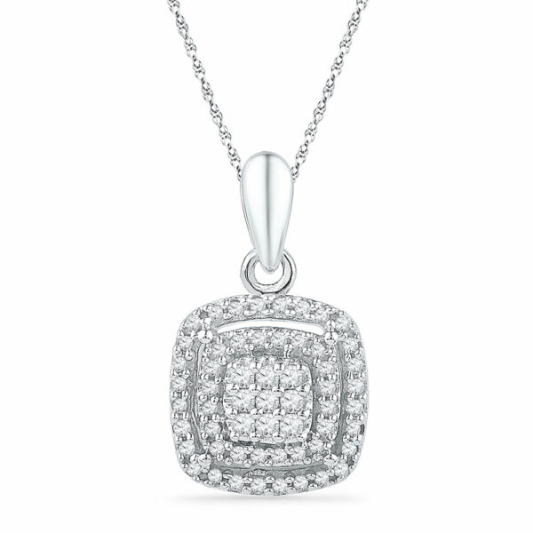 10kt White Gold Womens Round Diamond Square Frame Cluster Pendant 1/4 Cttw