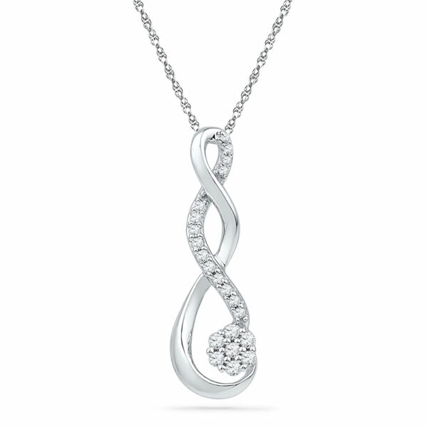 10kt White Gold Womens Round Diamond Infinity Cluster Pendant 1/6 Cttw