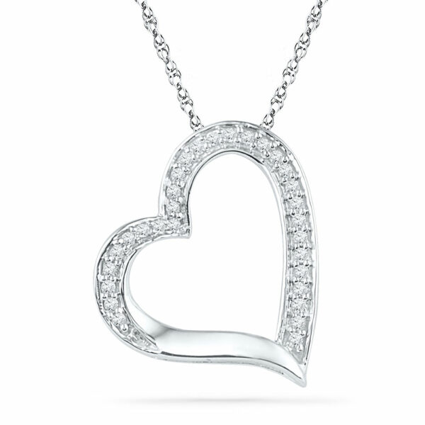 10kt White Gold Womens Round Diamond Heart Outline Pendant 1/8 Cttw