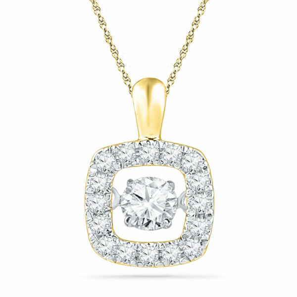 10kt Yellow Gold Womens Round Diamond Square Moving Twinkle Pendant 1/4 Cttw