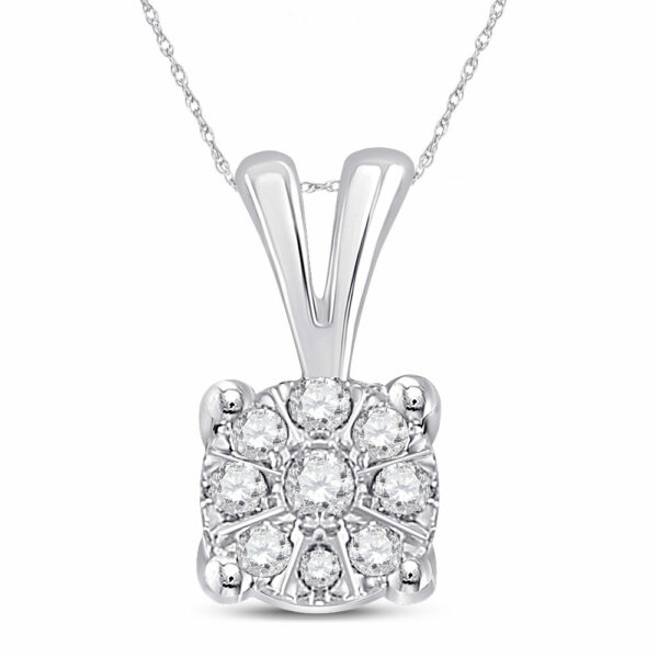 10kt White Gold Womens Round Diamond Cluster Pendant 1/12 Cttw