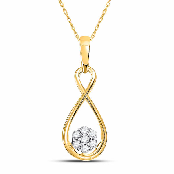 10kt Yellow Gold Womens Round Diamond Infinity Cluster Pendant 1/8 Cttw