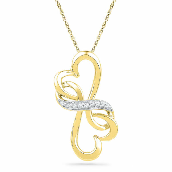 10kt Yellow Gold Womens Round Diamond Double Heart Pendant 1/20 Cttw