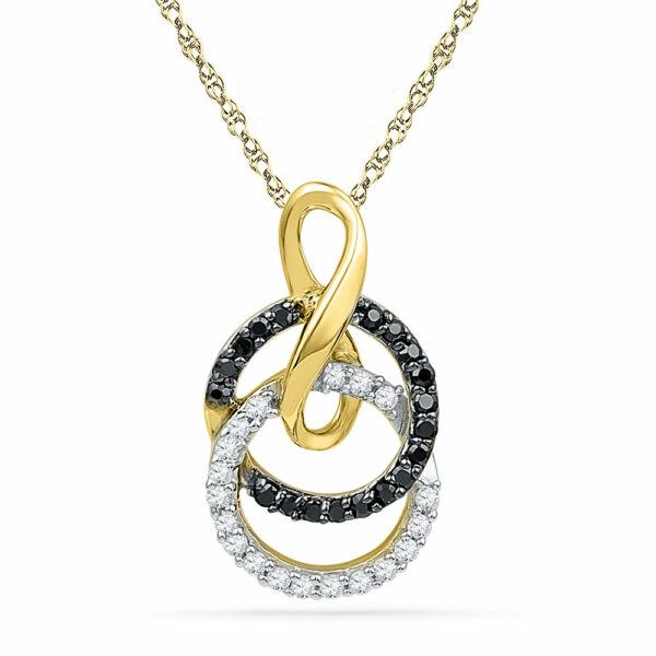 10kt Yellow Gold Womens Round Black Color Enhanced Diamond Double Circle Pendant 1/5 Cttw