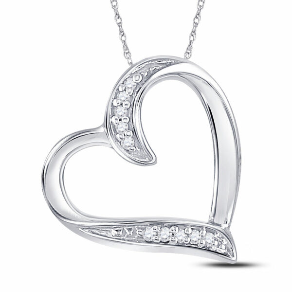 10kt White Gold Womens Round Diamond Heart Outline Pendant .03 Cttw