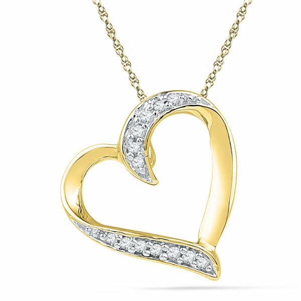 10kt Yellow Gold Womens Round Diamond Heart Pendant 1/20 Cttw