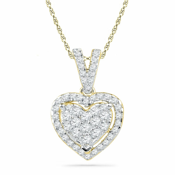 10kt Yellow Gold Womens Round Diamond Heart Pendant 1/5 Cttw