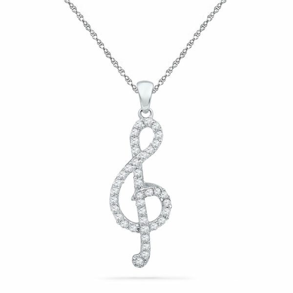 10kt White Gold Womens Round Diamond Treble Clef Music Pendant 1/3 Cttw