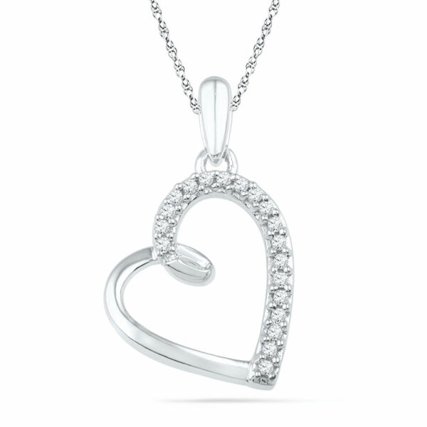 10kt White Gold Womens Round Diamond Heart Outline Pendant 1/10 Cttw