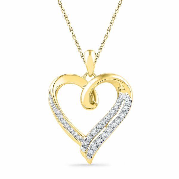 10kt Yellow Gold Womens Round Diamond Heart Outline Pendant 1/10 Cttw