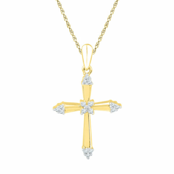 10kt Yellow Gold Womens Round Diamond Cross Pendant 1/10 Cttw