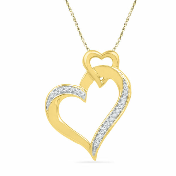 10kt Yellow Gold Womens Round Diamond Heart Pendant 1/10 Cttw