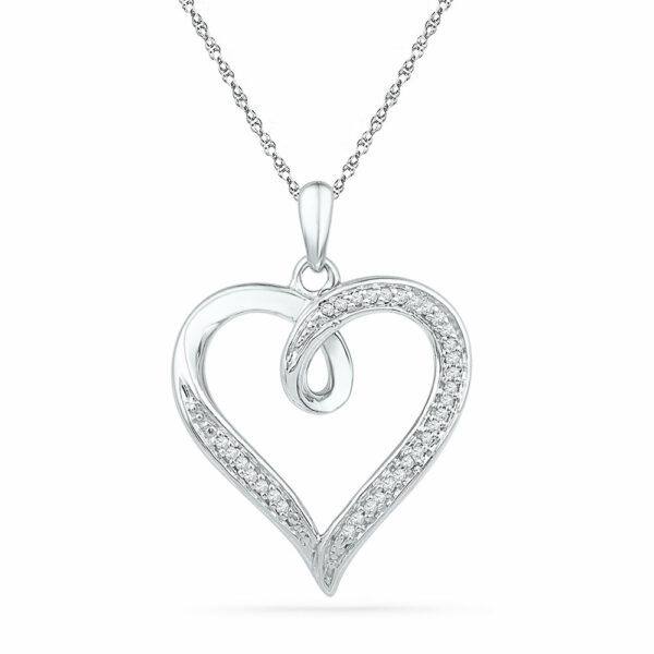 10kt White Gold Womens Round Diamond Heart Pendant 1/10 Cttw