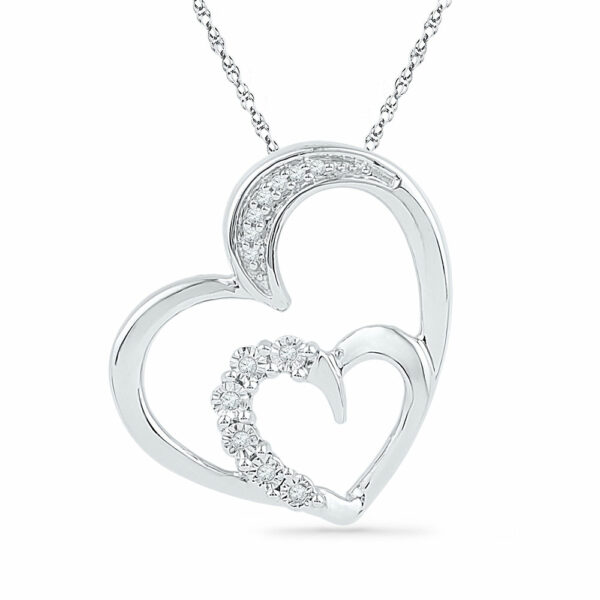 10kt White Gold Womens Round Diamond Heart Pendant 1/20 Cttw