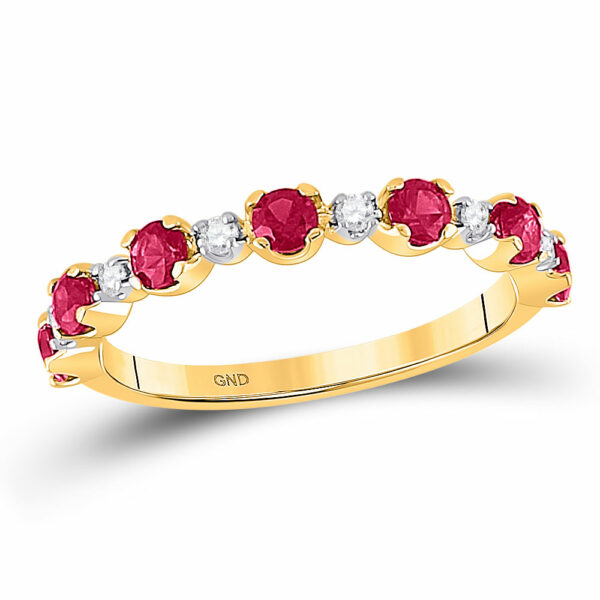 10kt Yellow Gold Womens Round Lab-Created Ruby Band Ring 1 Cttw