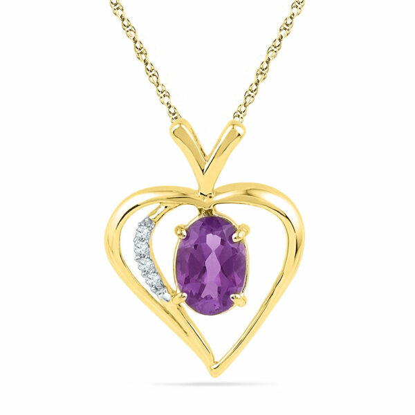 10kt Yellow Gold Womens Oval Lab-Created Amethyst Heart Pendant 3/4 Cttw