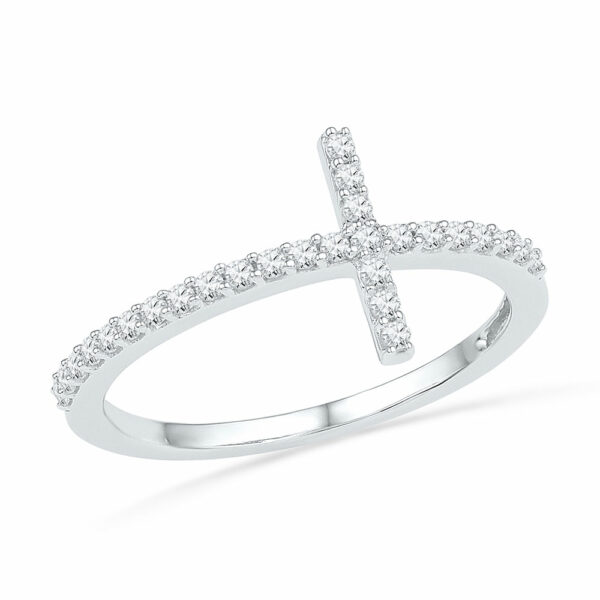 10kt White Gold Womens Round Diamond Cross Band Ring 1/5 Cttw