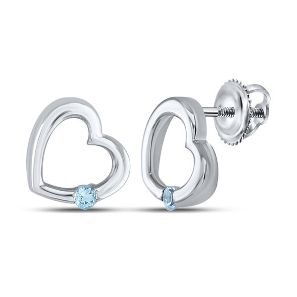 Sterling Silver Womens Round Lab-Created Blue Topaz Heart Earrings 1/6 Cttw