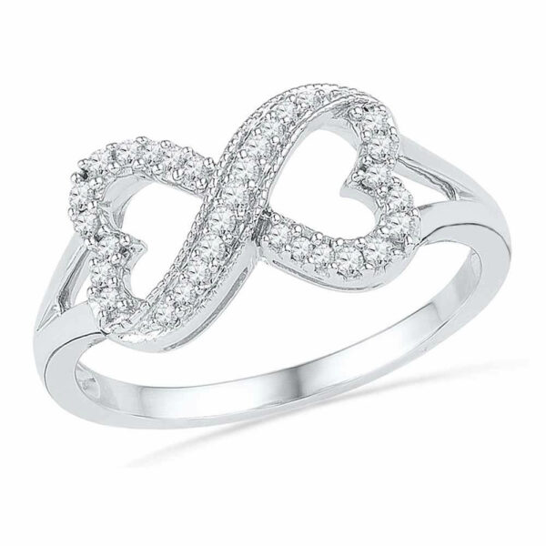 10kt White Gold Womens Round Diamond Infinity Heart Ring 1/6 Cttw