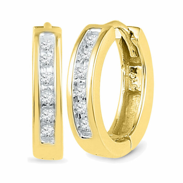 10kt Yellow Gold Womens Round Diamond Hoop Earrings 1/8 Cttw