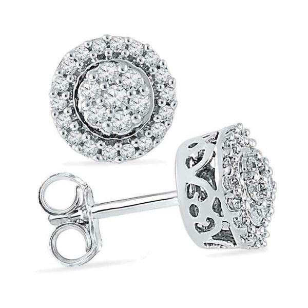 10kt White Gold Womens Round Diamond Flower Cluster Earrings 1/4 Cttw