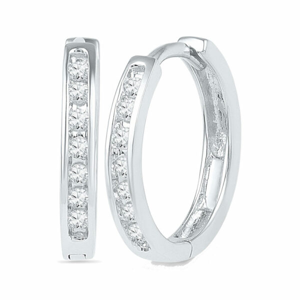 10kt White Gold Womens Round Channel-set Diamond Single Row Hoop Earrings 1/6 Cttw