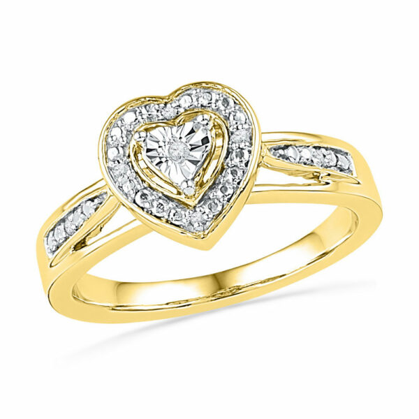 10kt Yellow Gold Womens Round Diamond Heart Ring .03 Cttw