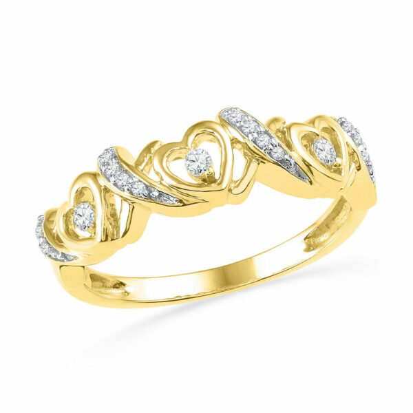 10kt Yellow Gold Womens Round Diamond Heart Band Ring 1/8 Cttw