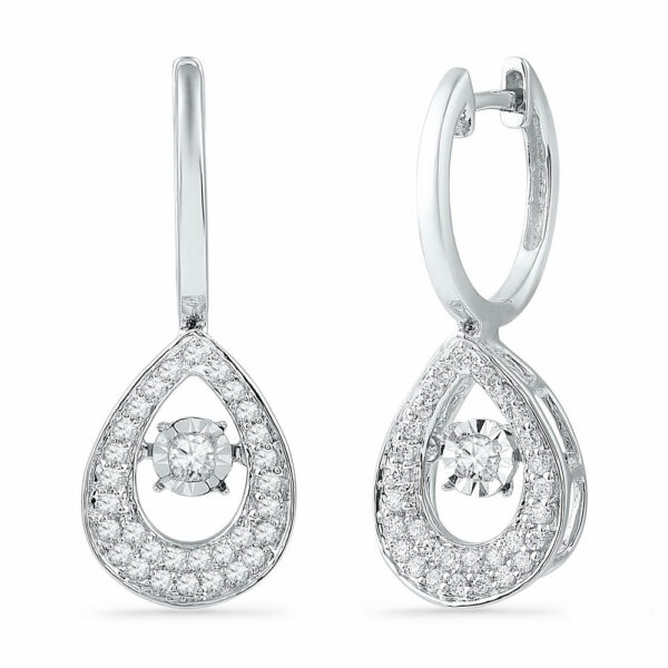 10kt White Gold Womens Round Diamond Teardrop Moving Twinkle Dangle Earrings 1/2 Cttw