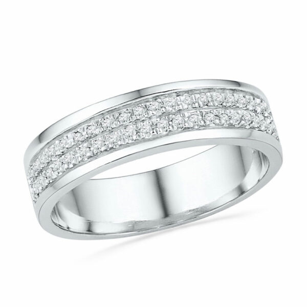 10kt White Gold Womens Round Diamond 2-row Band Ring 1/5 Cttw