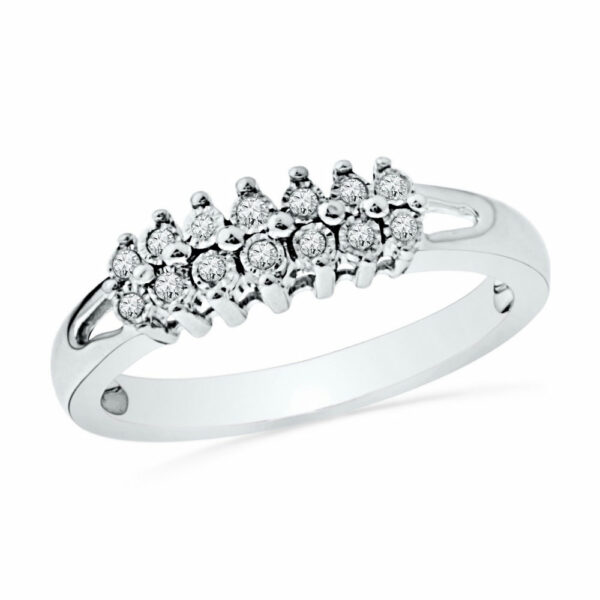 10kt White Gold Womens Round Diamond Double Row Fashion Band Ring 1/20 Cttw