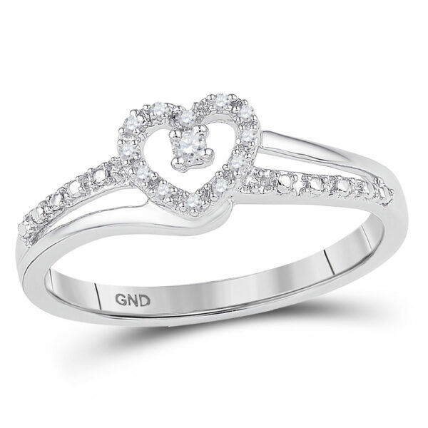 10kt White Gold Womens Round Diamond Heart Promise Ring 1/20 Cttw