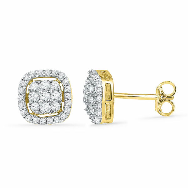 10kt Yellow Gold Womens Round Diamond Square Cluster Earrings 1/2 Cttw