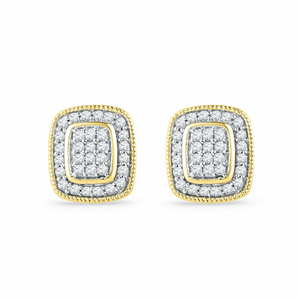 10kt Yellow Gold Womens Round Diamond Square Cluster Stud Earrings 1/4 Cttw