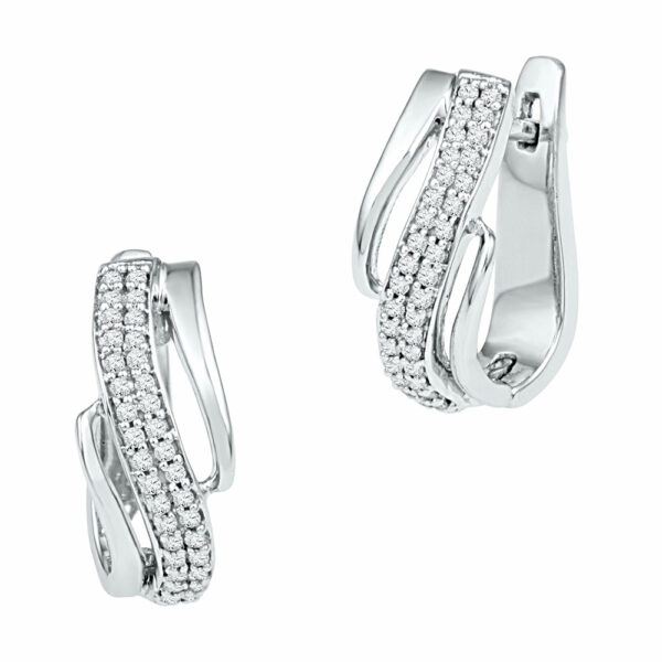 10kt White Gold Womens Round Diamond Diagonal Double Row Hoop Earrings 1/4 Cttw