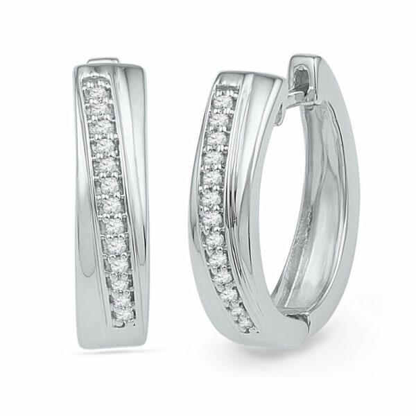 10kt White Gold Womens Round Diamond Single Row Hoop Earrings 1/6 Cttw