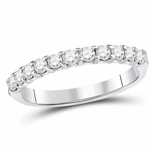 14kt White Gold Womens Round Diamond Single Row Machine-set Wedding Band 1/2 Cttw