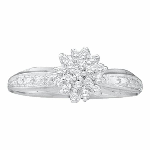 10kt White Gold Womens Round Diamond Cluster Ring 1/10 Cttw