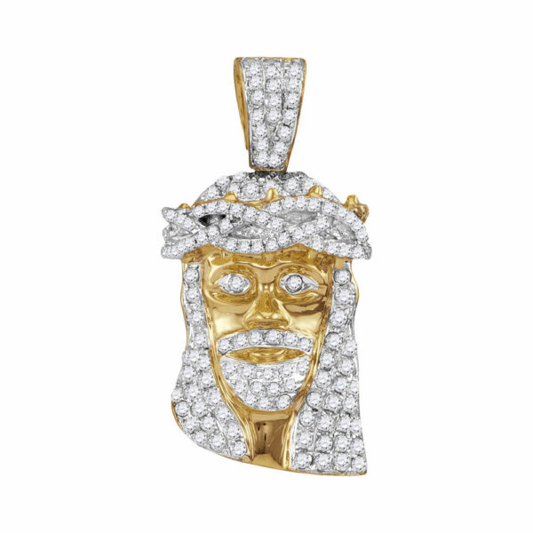 10kt Yellow Gold Mens Round Diamond Jesus Face Charm Pendant 3/4 Cttw