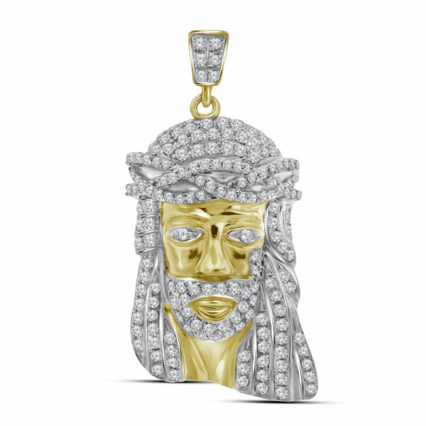 10kt Yellow Gold Mens Round Diamond Jesus Face Charm Pendant 3/4 Cttw