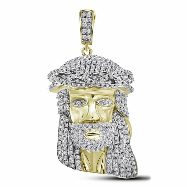 10kt Yellow Gold Mens Round Diamond Jesus Charm Pendant 1-1/3 Cttw